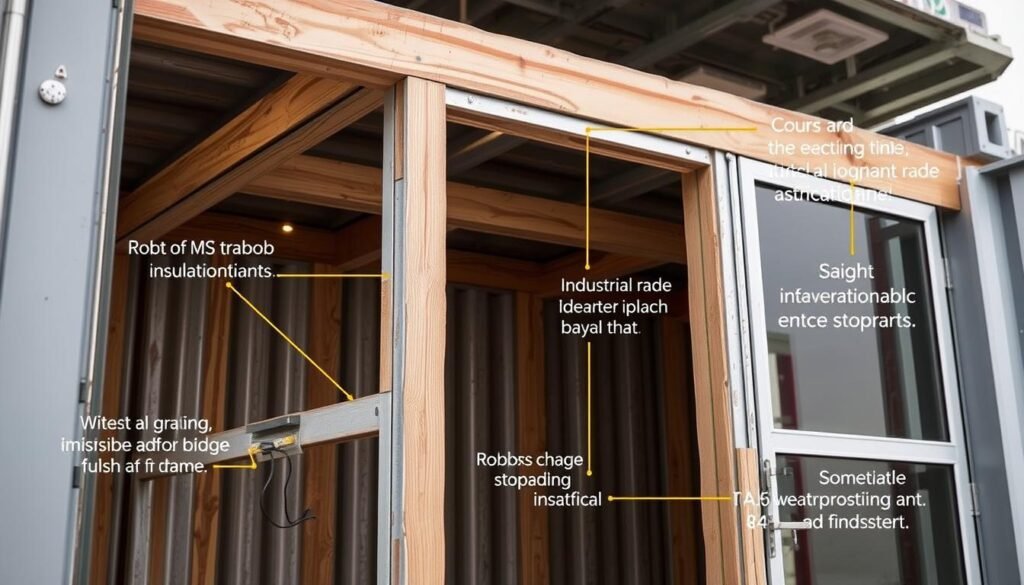 SAMAN container cafe construction showing robust MS frame and insulation SAMAN container cafe construction showing robust MS frame and insulation