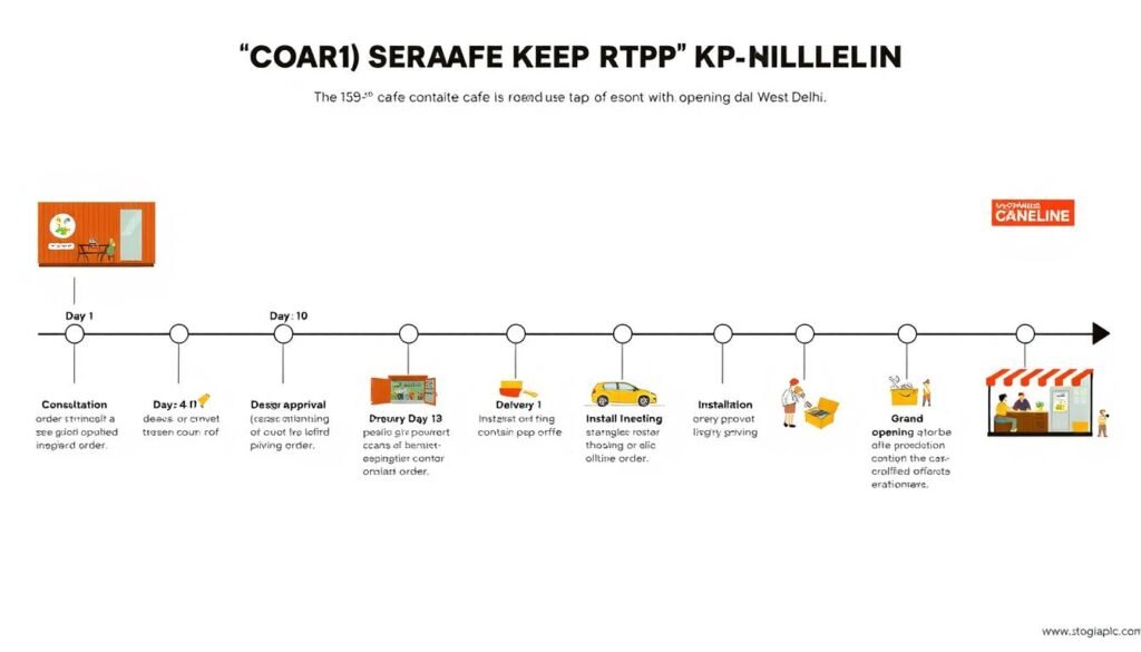 Timeline showing container cafe setup process from order to opening day in West Delhi Timeline showing container cafe setup process from order to opening day in West Delhi