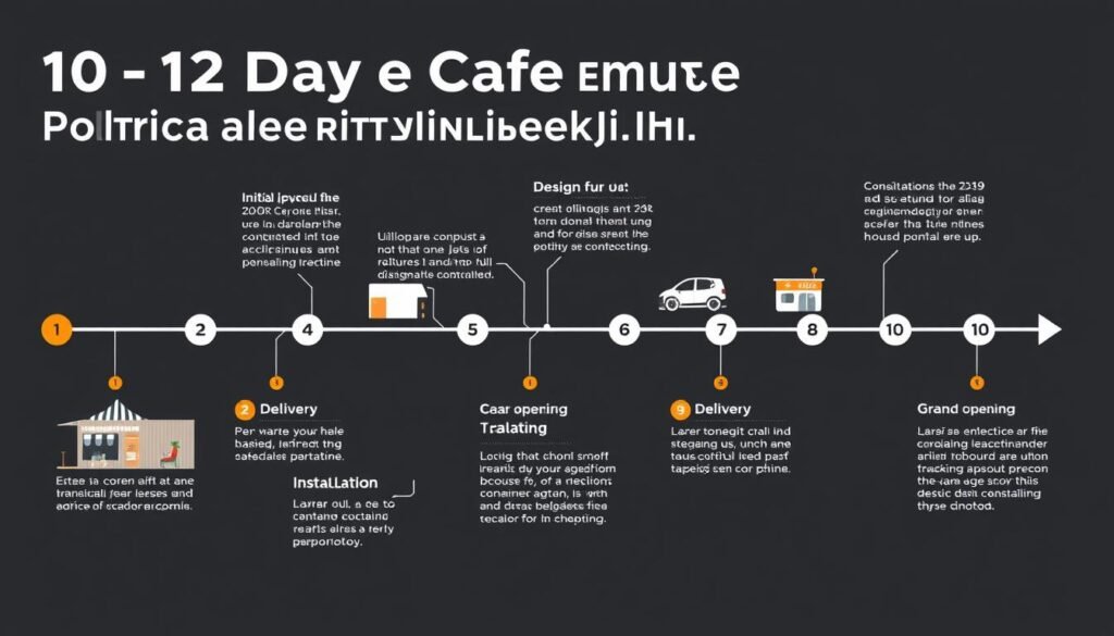 Timeline showing the rapid deployment process of a container cafe in Gurgaon Timeline showing the rapid deployment process of a container cafe in Gurgaon