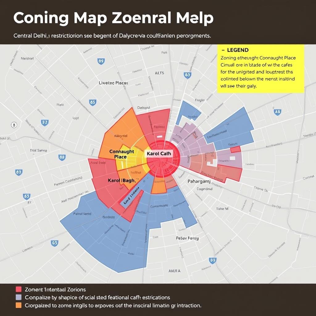 Zoning map of Central Delhi highlighting areas with restrictions for cafe establishments Zoning map of Central Delhi highlighting areas with restrictions for cafe establishments